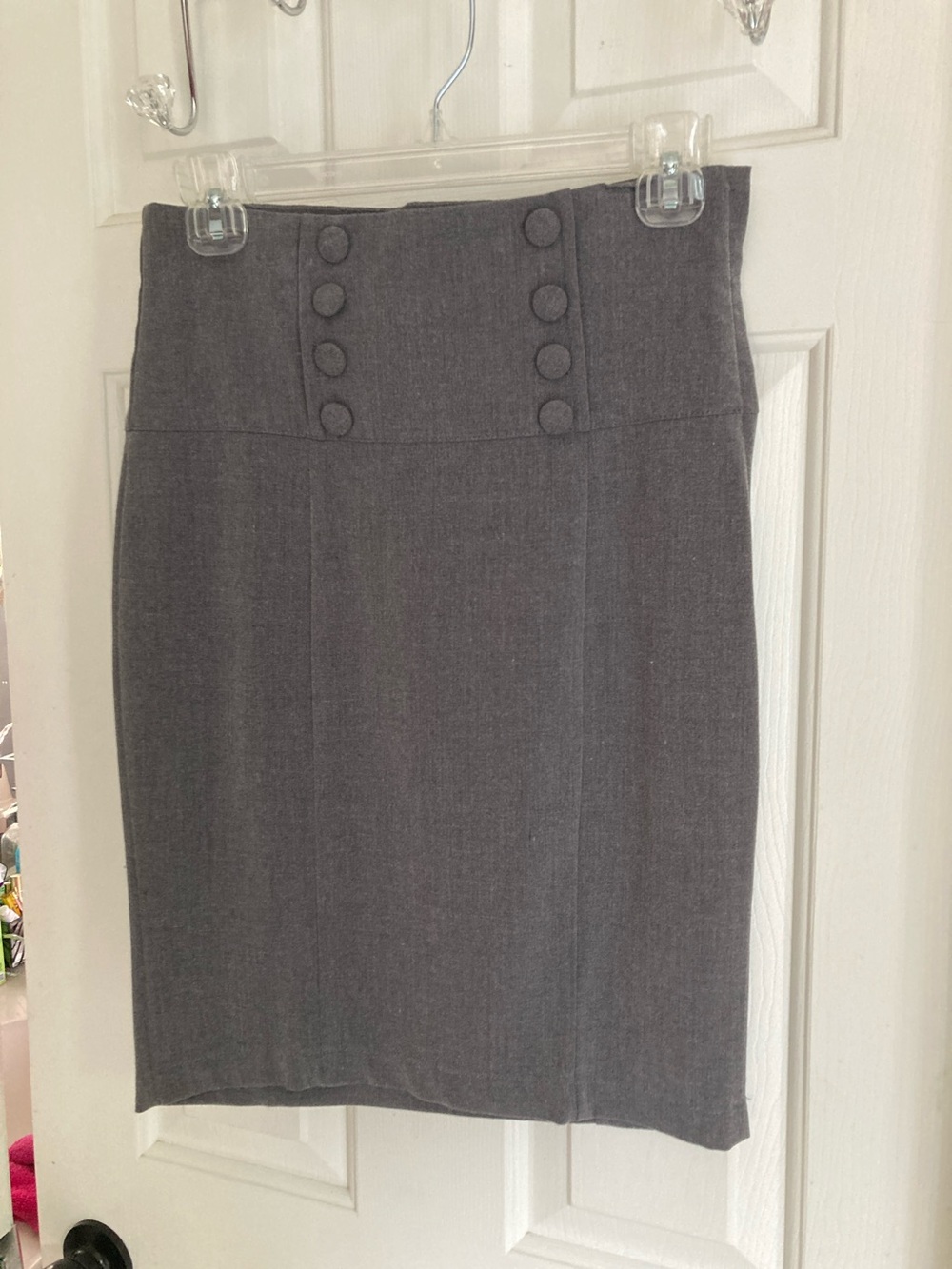 Wet Seal Gray High-Waist Button-Front Pencil Skirt